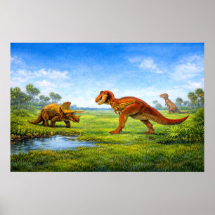 Affiche Dinosaures Tyrannosaurus & Triceratops préhistoriq
