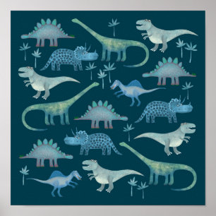 Affiche Dinosaures Vert foncé