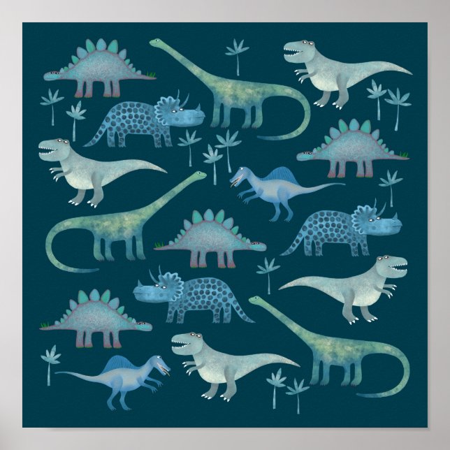 Affiche Dinosaures Vert foncé (Devant)