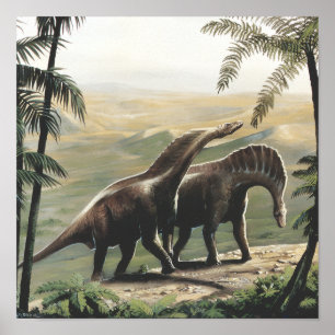 Affiche Dinosaures Vintage, Amargasaurus avec Palmiers