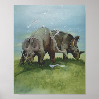 Affiche Dinosaures vintages, Centrosaurus pâturage dans la