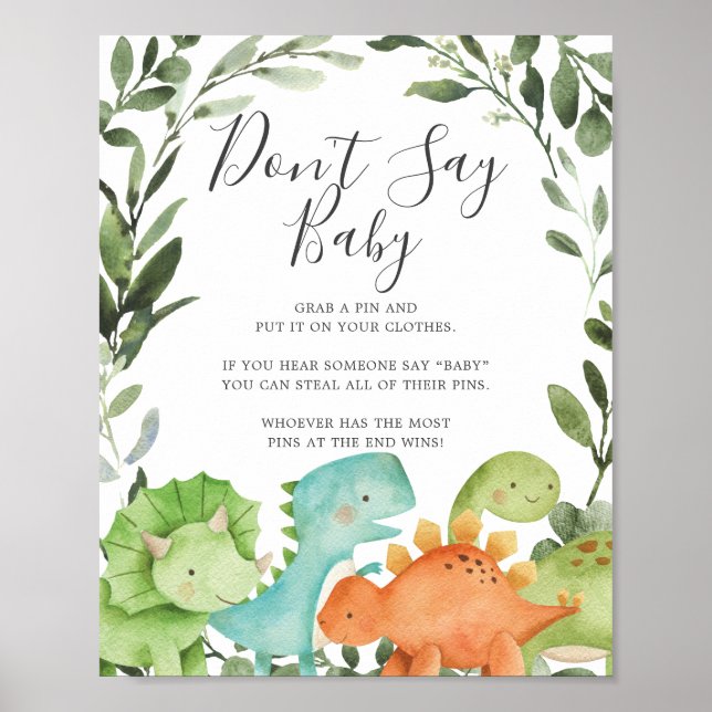 Affiche Dinosaurs Baby Shower Don't Say Baby Sign (Devant)