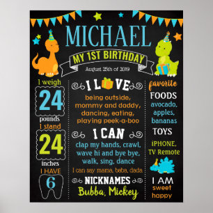 Affiche Dinosaurs Dino First birthday sign for a boy