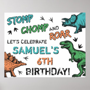 Affiche Dinosaurs Stomp Chomp Roar Birthday Party, Any Age
