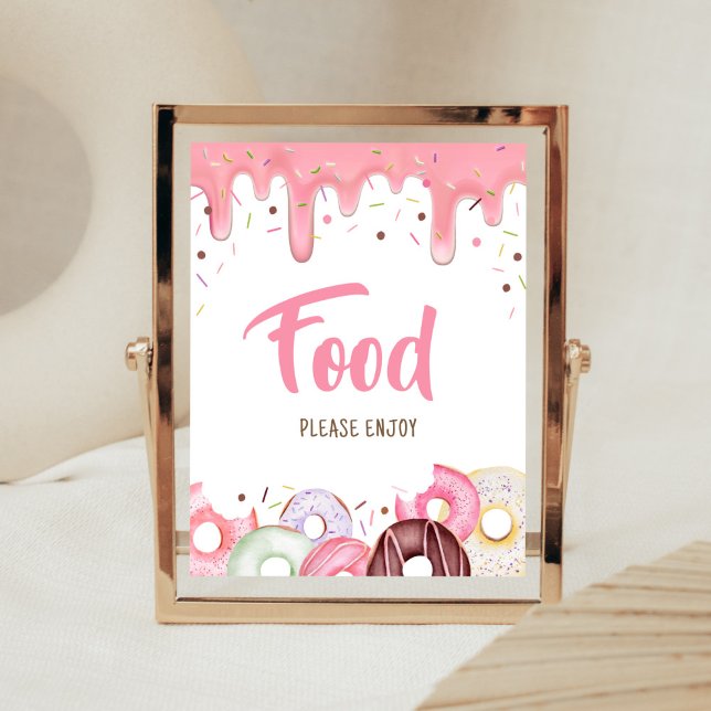 Affiche Dinuts et diaphères Saupoudrer de nourriture (Pink Donuts Girl Baby Shower Food Sign)