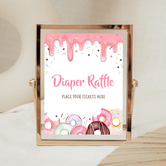 Affiche Dinuts et diaphères Saupoudrer le raffle de couche (Pink Donuts Girl Baby Shower Diaper Raffle Sign)