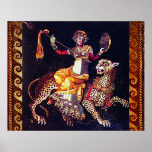 Affiche DIONYSOS AVEC UNE LANCE CHEVAUCHANT UN LÉOPARD Mos