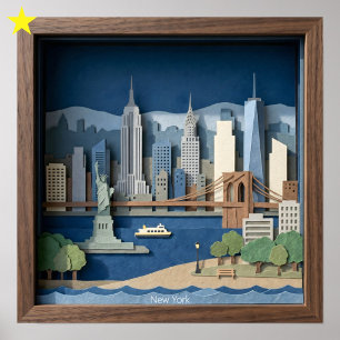 Affiche Diorama en papier découpé en couches de la ville d