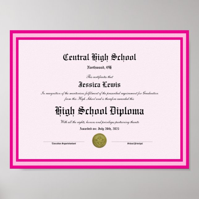 Affiche Diploma Novelty High School Keepsake (Devant)