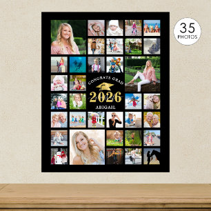 Affiche Diplômé 35 Photo Collage ANNÉE DE PROMOTION Noir