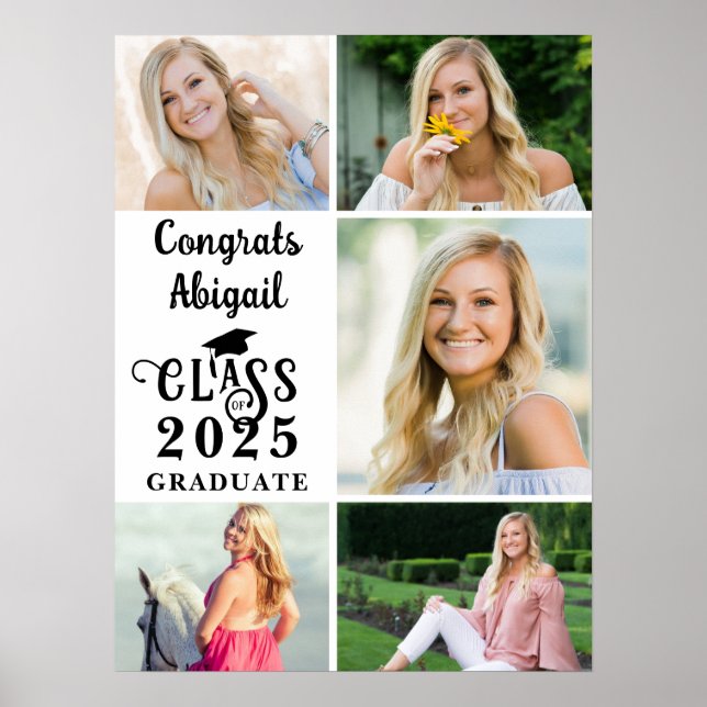 Affiche Diplôme 5 Collage de photos Classe Année Typograph (Devant)