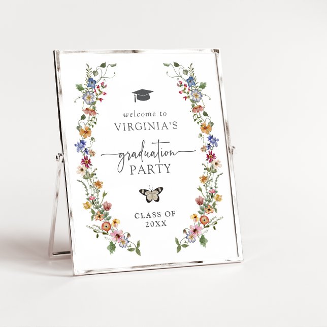 Affiche Diplômé aux fleurs sauvages colorées (Colorful Wildflower Graduation Poster with Butterfly by Painted Paperie
)