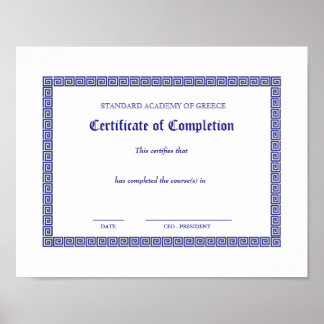 Affiche Diplôme Certificat grec Clés grecques Bk blanc