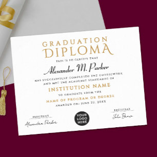 Affiche Diplôme Chic Classique Noir Or École Logo 