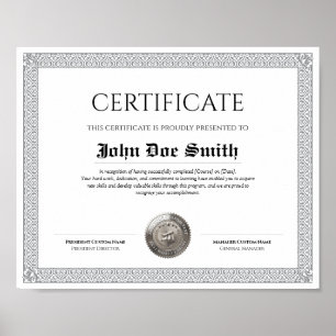 Affiche Diplôme Classique Élégant Certificat sceau argent