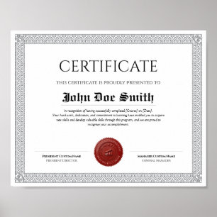 Affiche Diplôme Classique Élégant Certificat sceau de cire