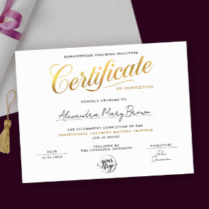 Affiche Diplôme de base de certificat d'or classe Logo
