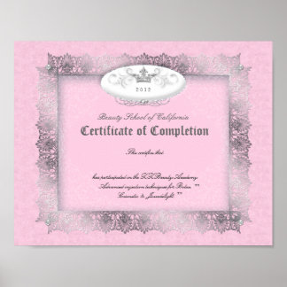 Affiche Diplôme de beauté Certificat d'achèvement rose