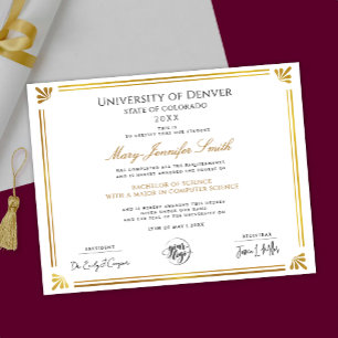 Affiche Diplôme de certificat d'études supérieures en or e