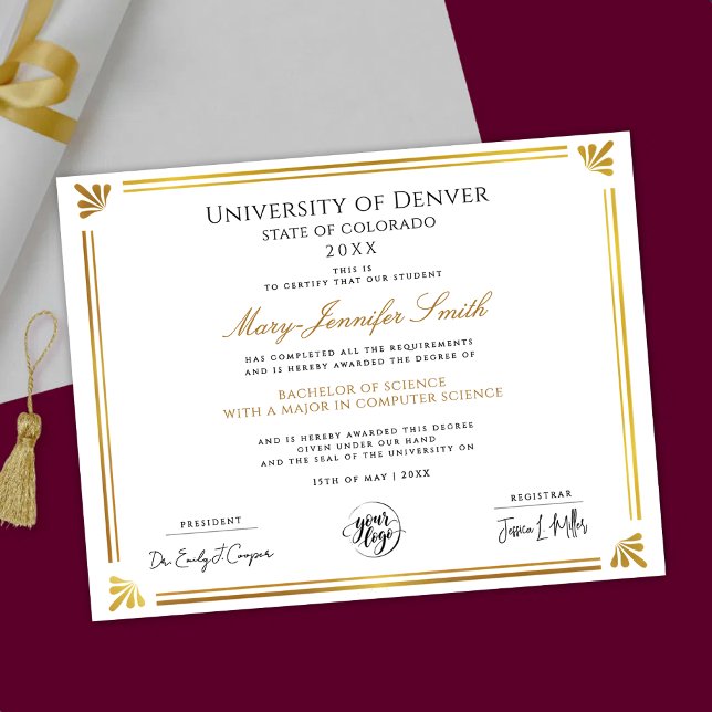 Affiche Diplôme de certificat d'études supérieures en or e (Créateur téléchargé)