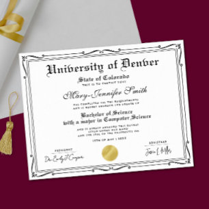 Affiche Diplôme de certificat scolaire classique noir et b