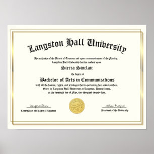 Affiche Diplôme de Collège ou Université d'Honneur Replica