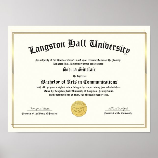 Affiche Diplôme de Collège ou Université d'Honneur Replica (Devant)
