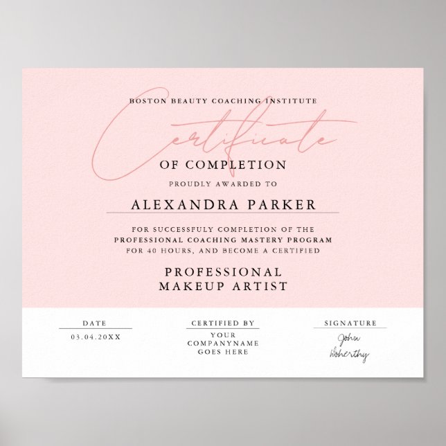 Affiche Diplôme de Féminin Rose Pâle et Blanc  (Devant)