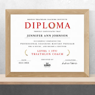 Affiche Diplôme de fin d'études classique blanc et rouge n