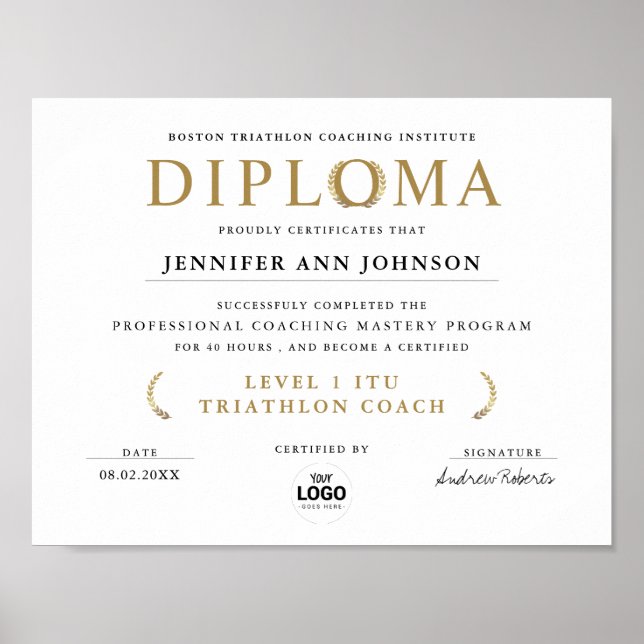 Affiche Diplôme de fin d'études Simple Chic Blanc Récompen (Devant)