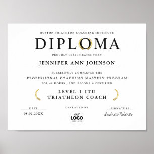 Affiche Diplôme de fin d'études simple noir et blanc avec