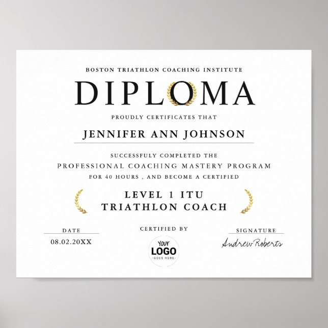 Affiche Diplôme de fin d'études simple noir et blanc avec  (Devant)