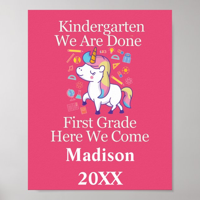 Affiche Diplômé de maternelle à la première année Licorne  (Devant)