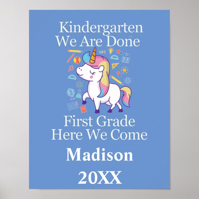 Affiche Diplômé de Maternelle Première Année Unicorne (Devant)