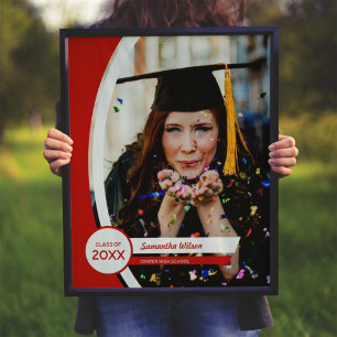 Affiche Diplôme de photo de cadre courbe rouge