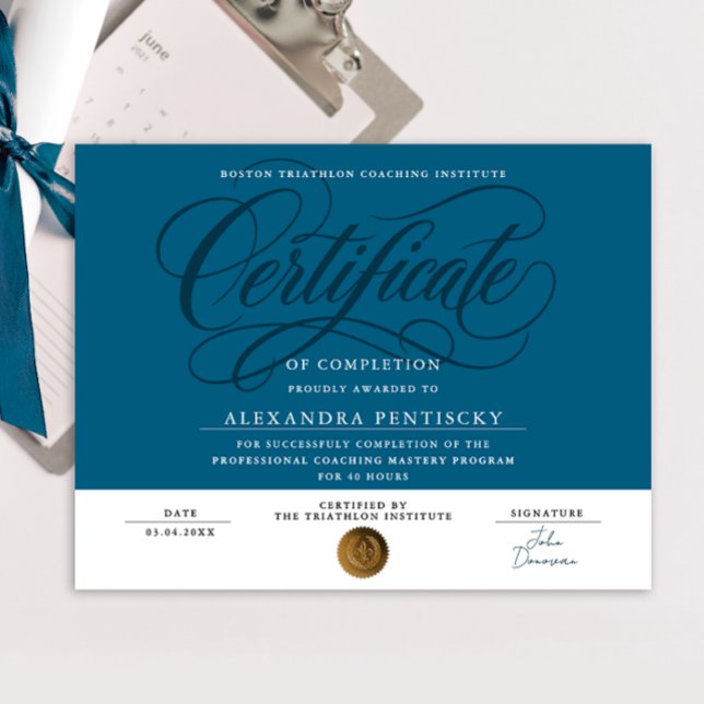 Affiche Diplôme de reconnaissance de certificat bleu marin (Créateur téléchargé)