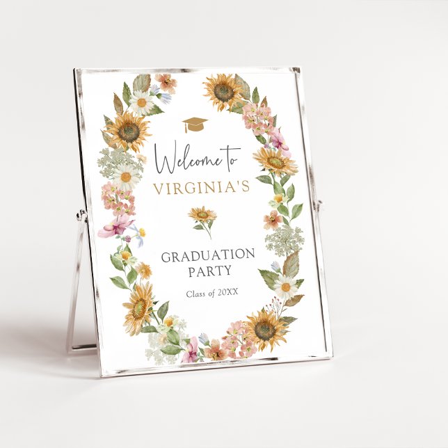 Affiche Diplôme de tournesol (Watercolor Sunflower Graduation Welcome Poster by Painted Paperie
)