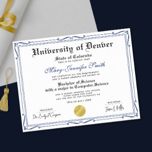 Affiche Diplôme d'École Authentique Simple Bleu Noir Gradu