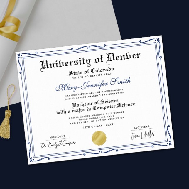 Affiche Diplôme d'École Authentique Simple Bleu Noir Gradu (Créateur téléchargé)
