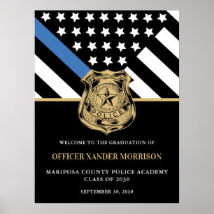 Affiche Diplôme d'officier de police Ligne bleue Drapeau B