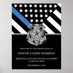 Affiche Diplôme d'officier de police Ligne bleue Drapeau B