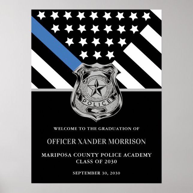 Affiche Diplôme d'officier de police Ligne bleue Drapeau B (Devant)
