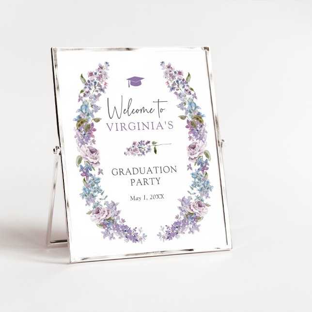 Affiche Diplôme Floral (Purple Lilac Watercolor Floral Graduation Poster by Painted Paperie
)