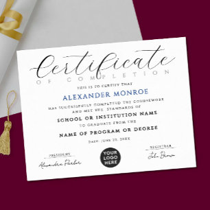 Affiche Diplôme Numérique de Certificat Élégant Noir Bleu