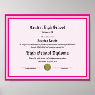 Affiche Diplôme Objet de fantaisie Souvenir Lycée