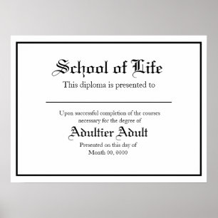 Affiche Diplôme parodique de l'école de vie