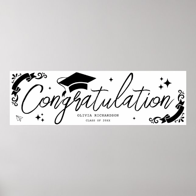 Affiche Diplôme Personnalisé Écriture Élégante Étoiles & C (Devant)