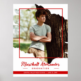 Affiche Diplômé Photo Déchirée Abstraite Rouge Bordure