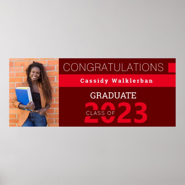 Affiche Diplômé Red Burgundy Photo Graduate (Devant)