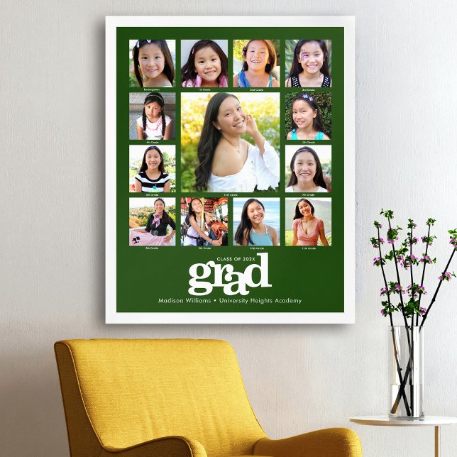 Affiche Diplômé vert Collage photo K–12 Moderne Gras (Créateur téléchargé)